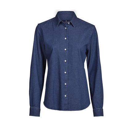 Blue Denim - Front - Tee Jays Womens-Ladies Denim Long-Sleeved Shirt