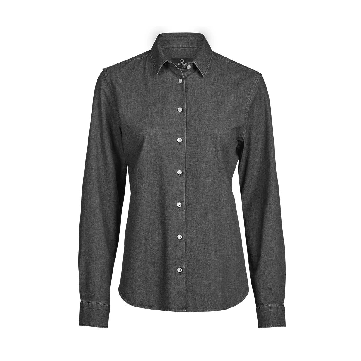Black Denim - Front - Tee Jays Womens-Ladies Denim Long-Sleeved Shirt