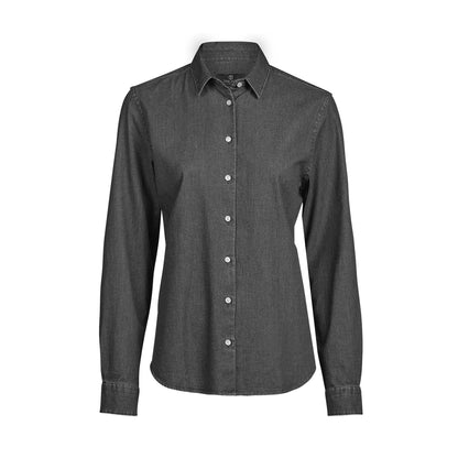 Black Denim - Front - Tee Jays Womens-Ladies Denim Long-Sleeved Shirt