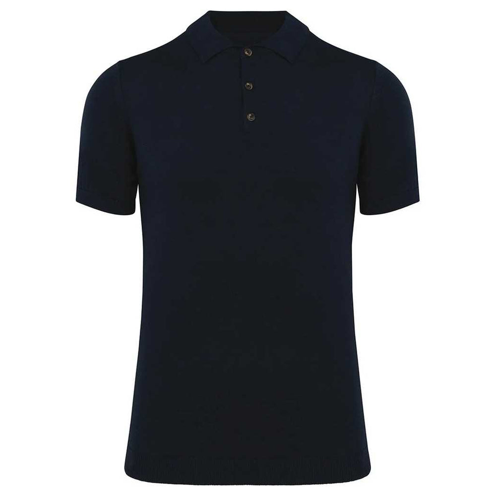 Navy - Front - Spasso Mens Knitted Straight Polo Shirt