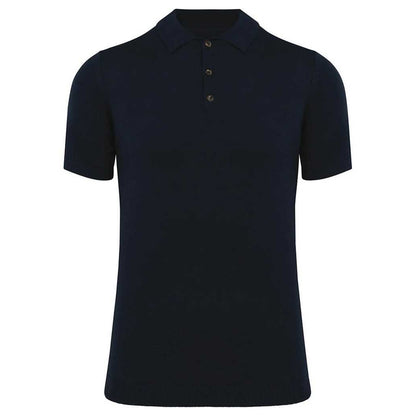 Navy - Front - Spasso Mens Knitted Straight Polo Shirt