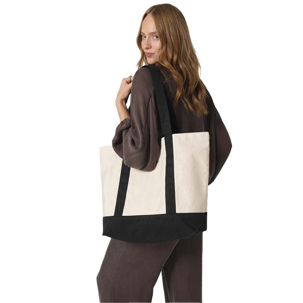 Natural-Black - Back - Westford Mill EarthAware Organic Varsity Tote Bag