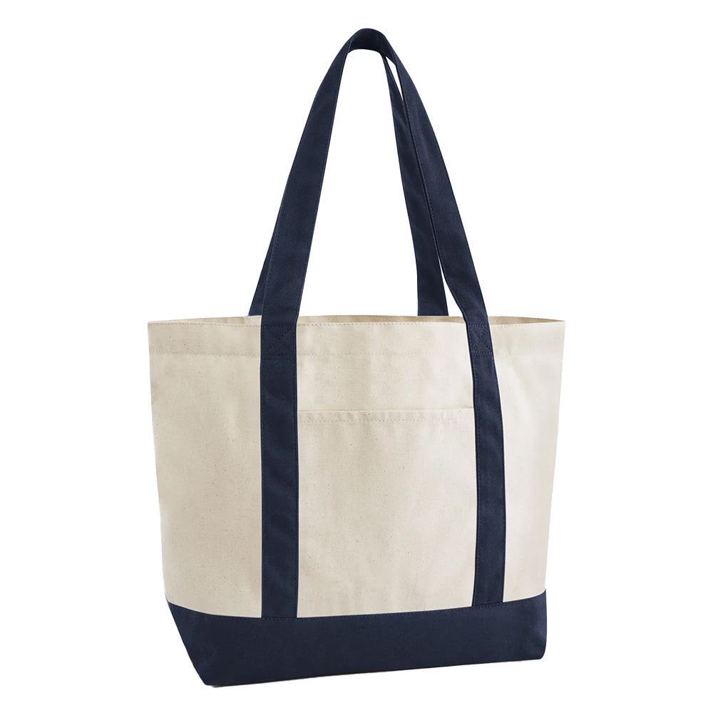 Natural-French Navy - Front - Westford Mill EarthAware Organic Varsity Tote Bag