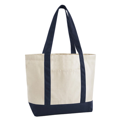 Natural-French Navy - Front - Westford Mill EarthAware Organic Varsity Tote Bag