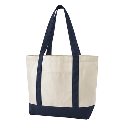 Natural-French Navy - Back - Westford Mill EarthAware Organic Varsity Tote Bag