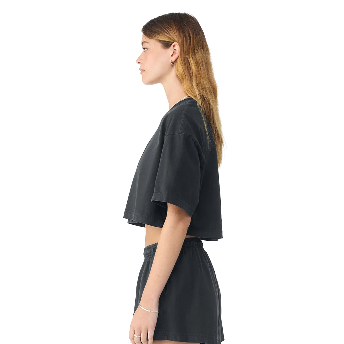 Washed Black - Side - Bella + Canvas Womens-Ladies Heavyweight Crop T-Shirt