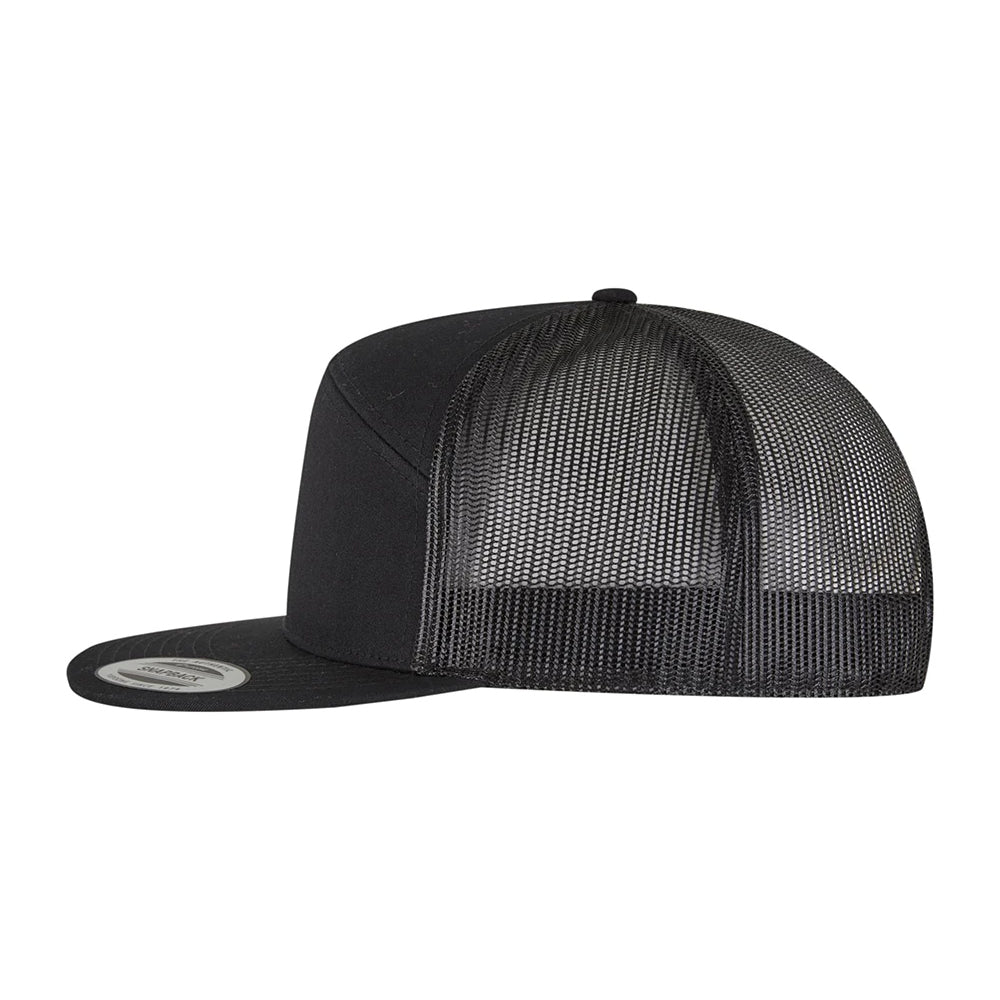 Black - Side - Flexfit Yupoong 7 Panel Trucker Cap