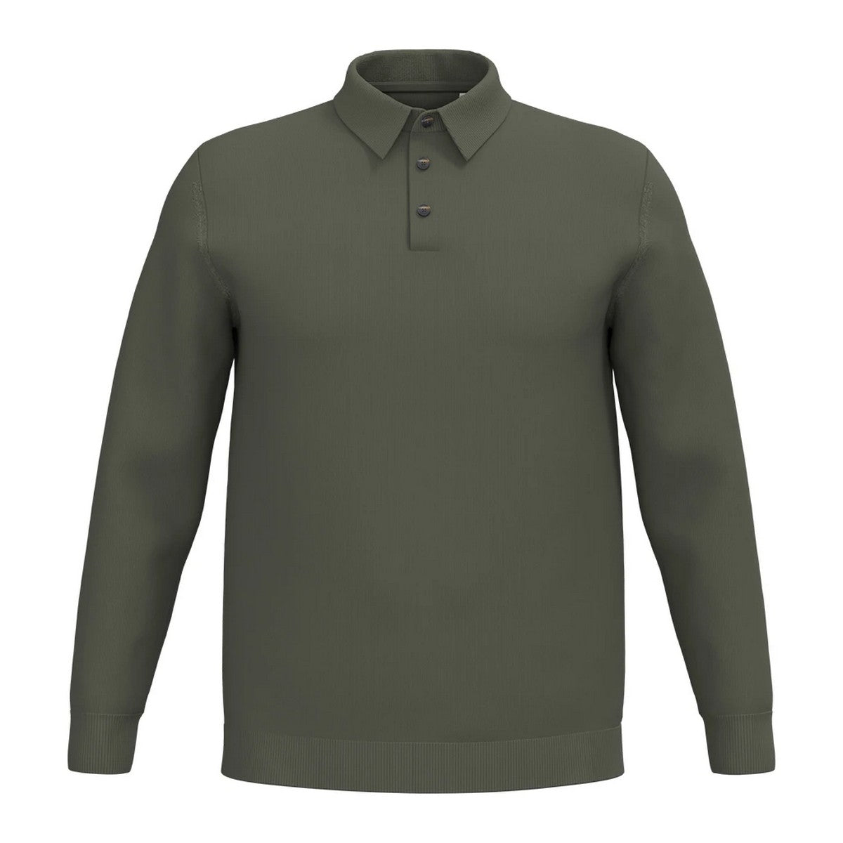 Organic Khaki - Front - Spasso Mens Knitted Long-Sleeved Polo Shirt