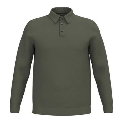 Organic Khaki - Front - Spasso Mens Knitted Long-Sleeved Polo Shirt