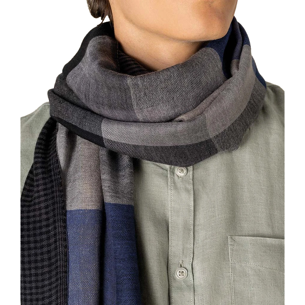 Blue - Back - Spasso Checked Reversible Scarf