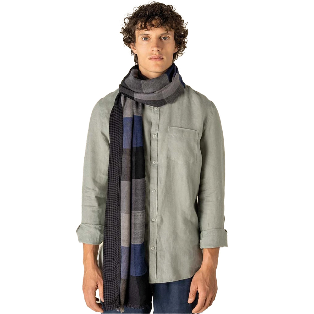 Blue - Side - Spasso Checked Reversible Scarf
