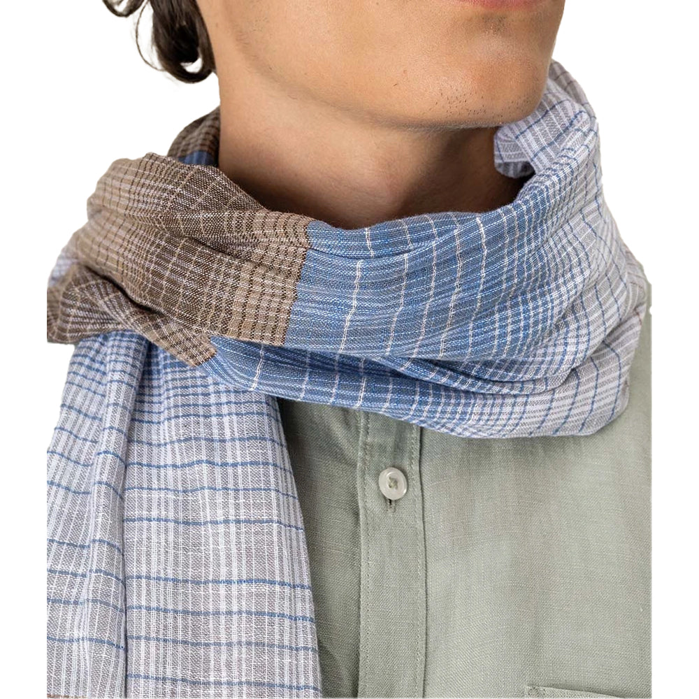 Blue-Brown-Grey - Back - Spasso Double Stripe Scarf