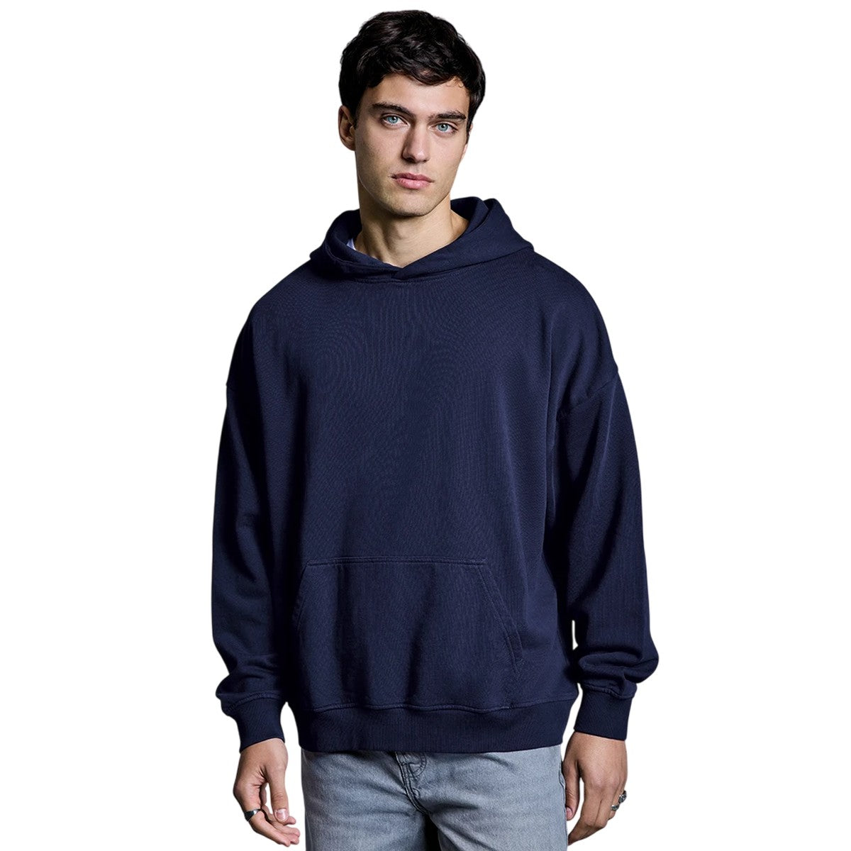 Navy - Front - Anthem Mens Plain Hoodie