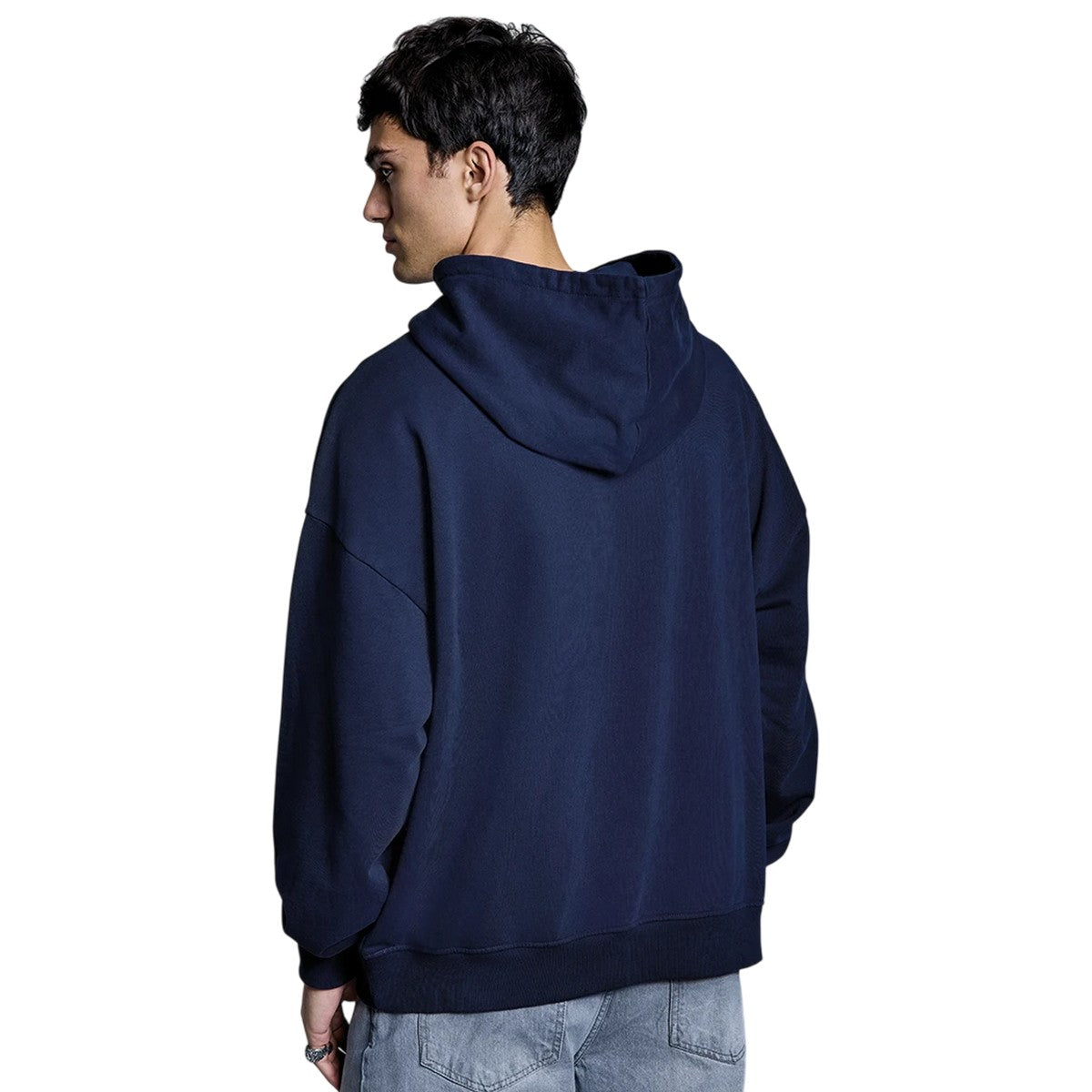 Navy - Back - Anthem Mens Plain Hoodie