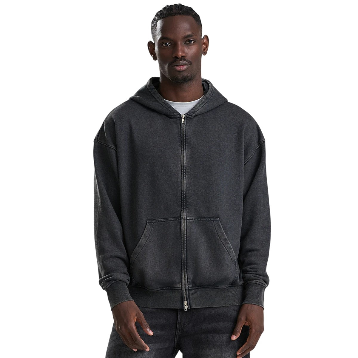 Washed Black - Side - Awdis Mens Vintage Washed Full Zip Hoodie