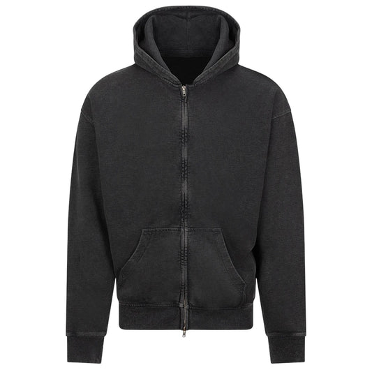 Washed Black - Front - Awdis Mens Vintage Washed Full Zip Hoodie