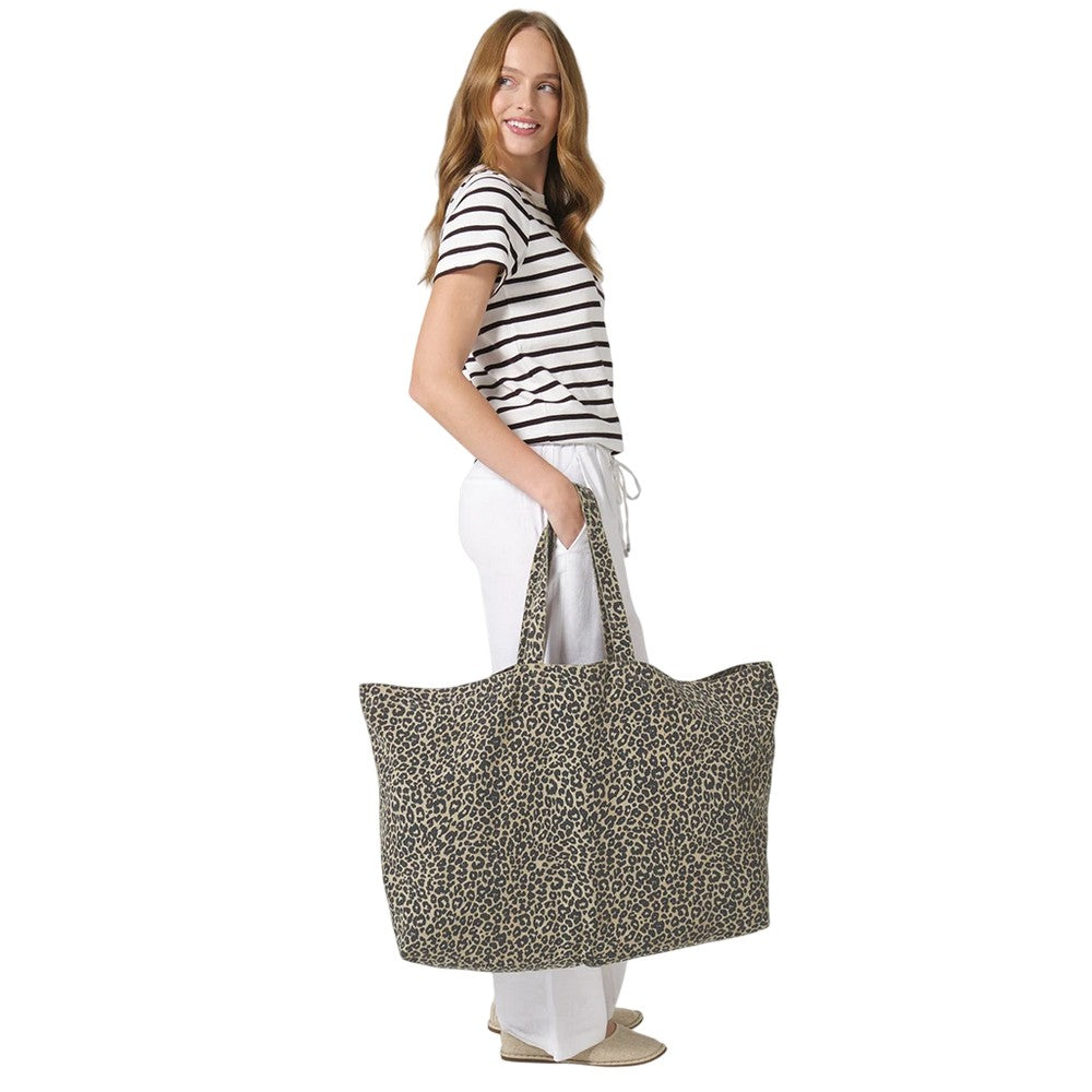 Leopard - Pack Shot - Westford Mill Leopard Print Canvas Oversized 35L Tote Bag