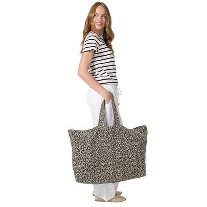 Leopard - Pack Shot - Westford Mill Leopard Print Canvas Oversized 35L Tote Bag