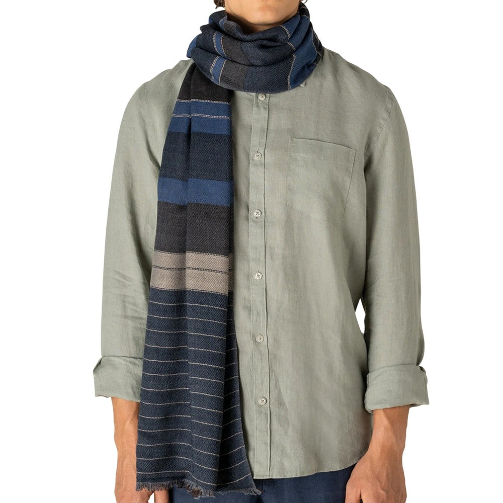 Blue-Brown - Front - Spasso Unisex Adult Twill Reversible Scarf