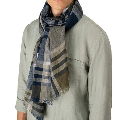Olive - Side - Spasso Unisex Adult Large Check Scarf