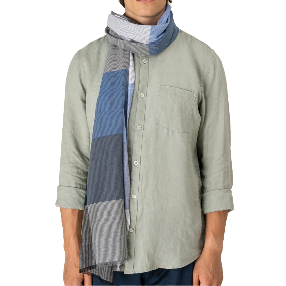 Grey-Blue - Side - Spasso Unisex Adult Checked Woven Scarf
