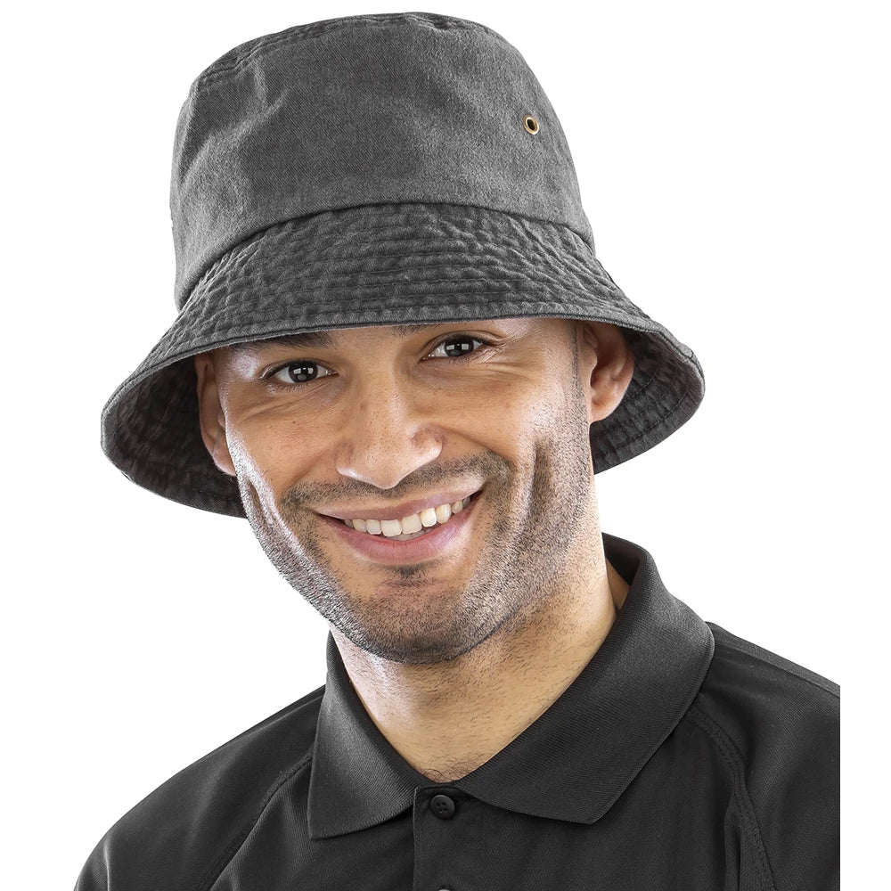 Vintage Black - Back - Result Headwear Unisex Adult Vintage Cotton Bucket Hat