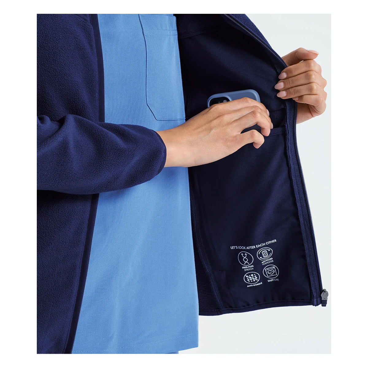Navy - Close up - Onna Womens-Ladies Panelled Fleece Jacket