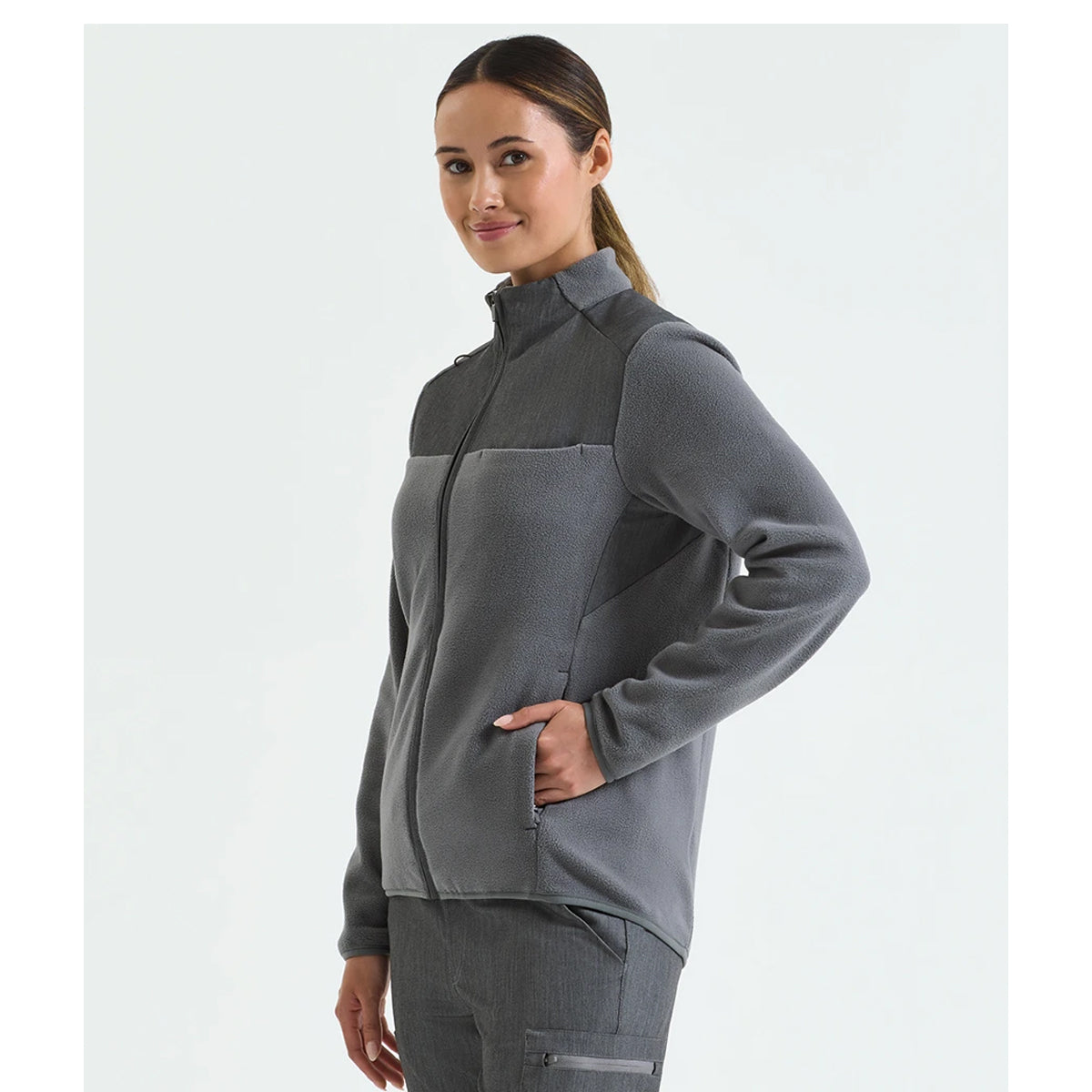 Dynamo Grey - Close up - Onna Womens-Ladies Panelled Fleece Jacket