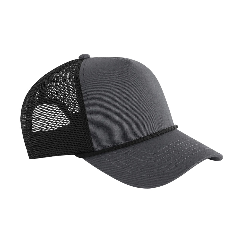 Graphite Grey-Black - Front - Beechfield Rope Detail 5 Panel Trucker Cap