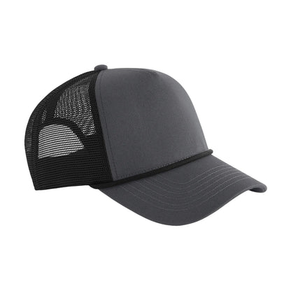 Graphite Grey-Black - Front - Beechfield Rope Detail 5 Panel Trucker Cap