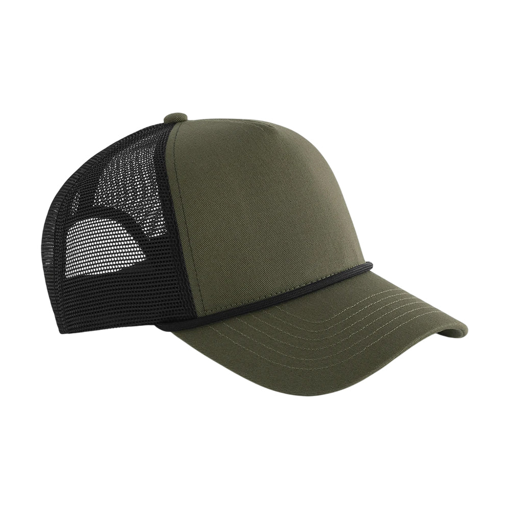 Military Green-Black - Front - Beechfield Rope Detail 5 Panel Trucker Cap