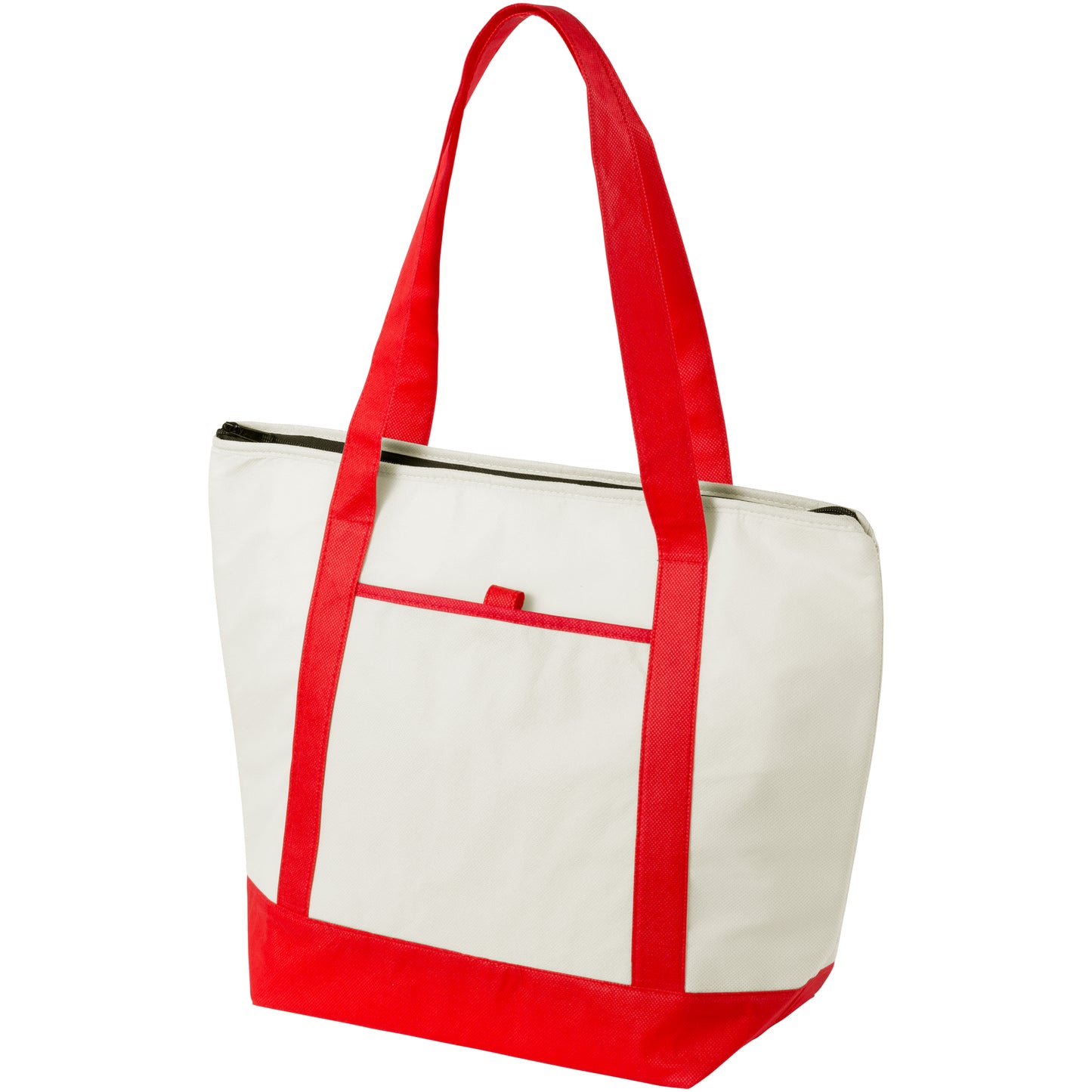 Natural-Red - Front - Bullet Lighthouse Non Woven Cooler Tote