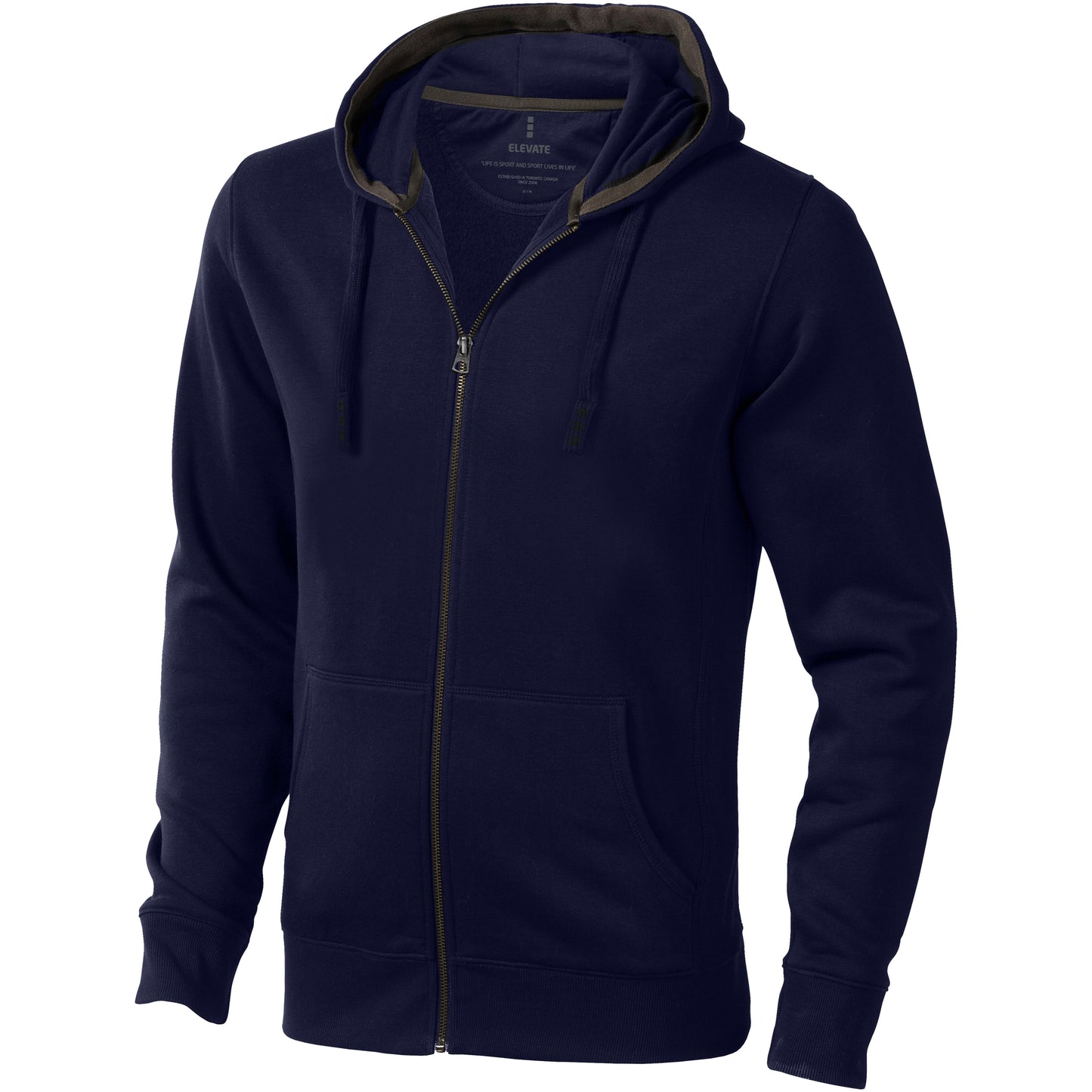Navy - Front - Elevate Mens Arora Hooded Full Zip Sweater