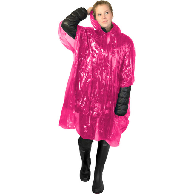 Pink - Lifestyle - Bullet Ziva Adults Unisex Disposable Rain Poncho With Pouch