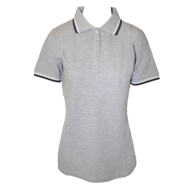 Grey Melange-Navy-White - Back - Elevate Womens-Ladies Fairfield Polo With Tipping