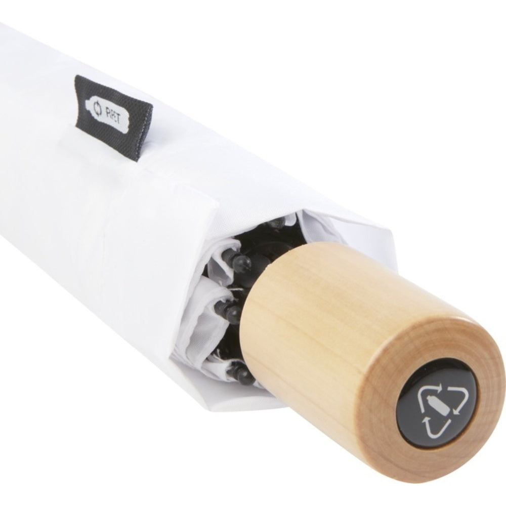 White - Pack Shot - Avenue Birgit Recycled Folding Umbrella