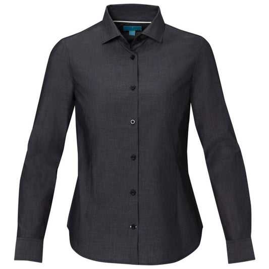 Solid Black - Front - Elevate NXT Womens-Ladies Cuprite Organic Long-Sleeved Shirt