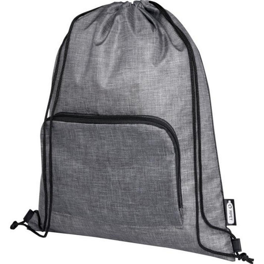 Heather Grey-Solid Black - Front - Bullet Ash Foldable Recycled Drawstring Bag