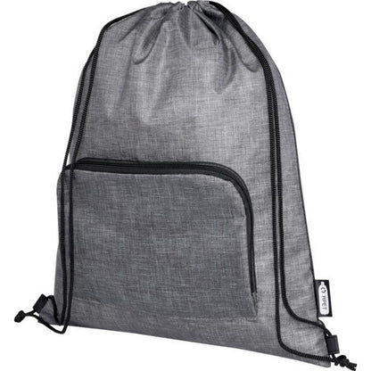 Heather Grey-Solid Black - Front - Bullet Ash Foldable Recycled Drawstring Bag