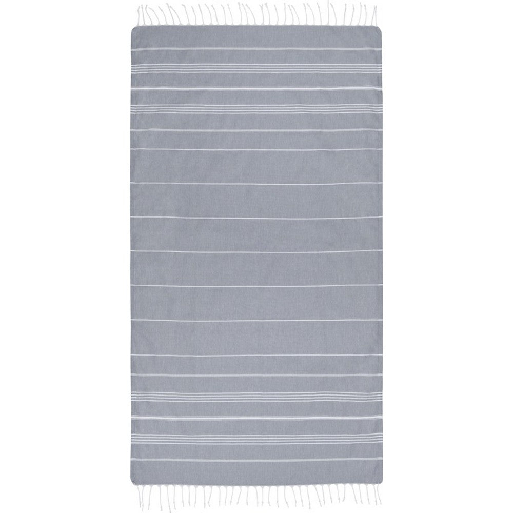 Grey - Front - Anna Hammam Striped Cotton Beach Towel