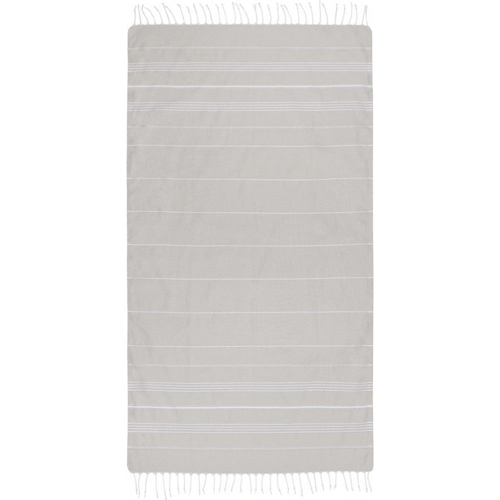 Beige - Front - Anna Hammam Striped Cotton Beach Towel