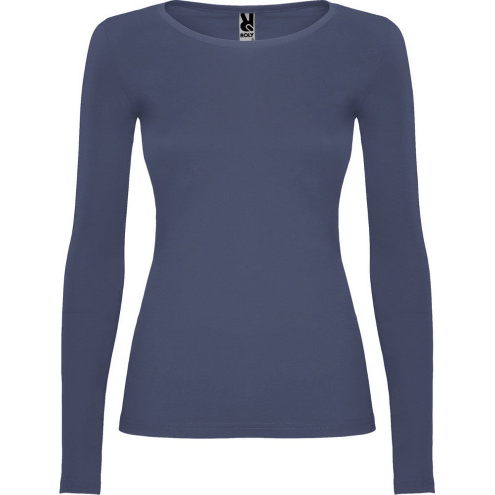 Blue Denim - Front - Roly Womens-Ladies Extreme Long-Sleeved T-Shirt