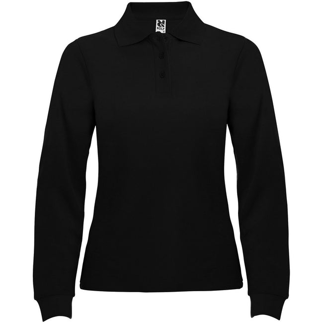 Solid Black - Front - Roly Womens-Ladies Estrella Long-Sleeved Polo Shirt