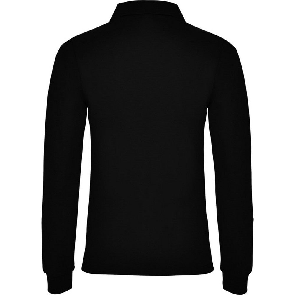 Solid Black - Back - Roly Womens-Ladies Estrella Long-Sleeved Polo Shirt