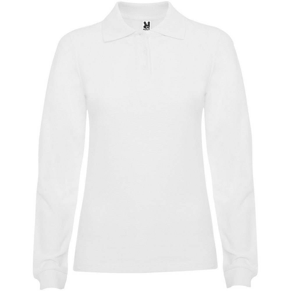 White - Front - Roly Womens-Ladies Estrella Long-Sleeved Polo Shirt