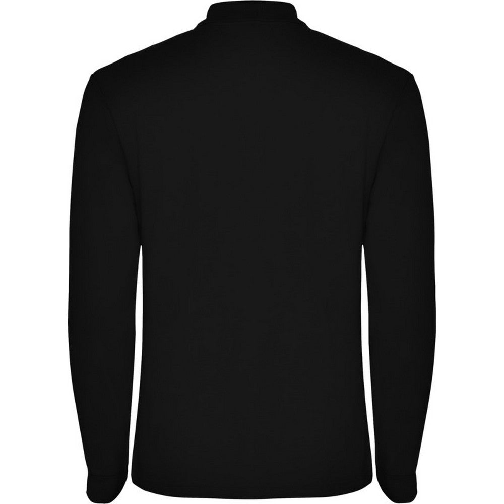 Solid Black - Back - Roly Mens Estrella Long-Sleeved Polo Shirt