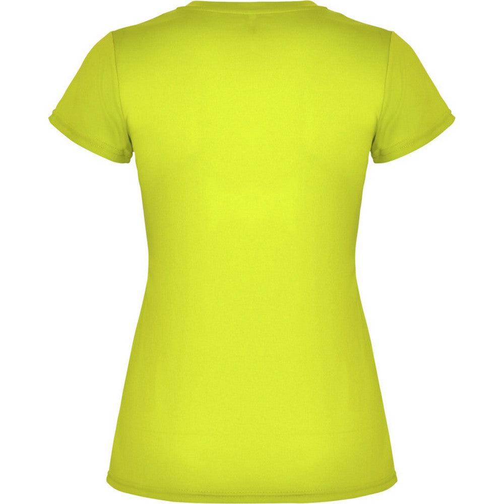 Fluorescent Yellow - Back - Roly Womens-Ladies Montecarlo Short-Sleeved Sports T-Shirt