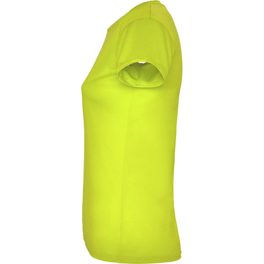 Fluorescent Yellow - Side - Roly Womens-Ladies Montecarlo Short-Sleeved Sports T-Shirt