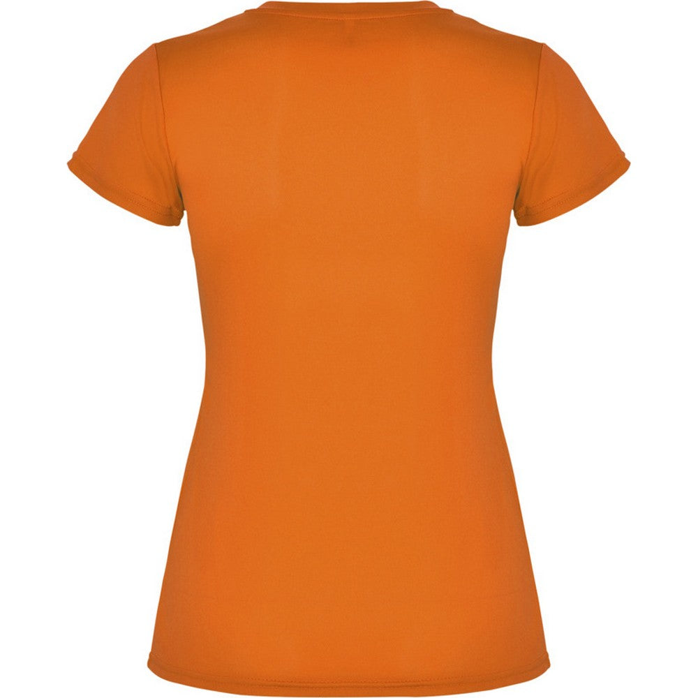 Fluorescent Orange - Back - Roly Womens-Ladies Montecarlo Short-Sleeved Sports T-Shirt