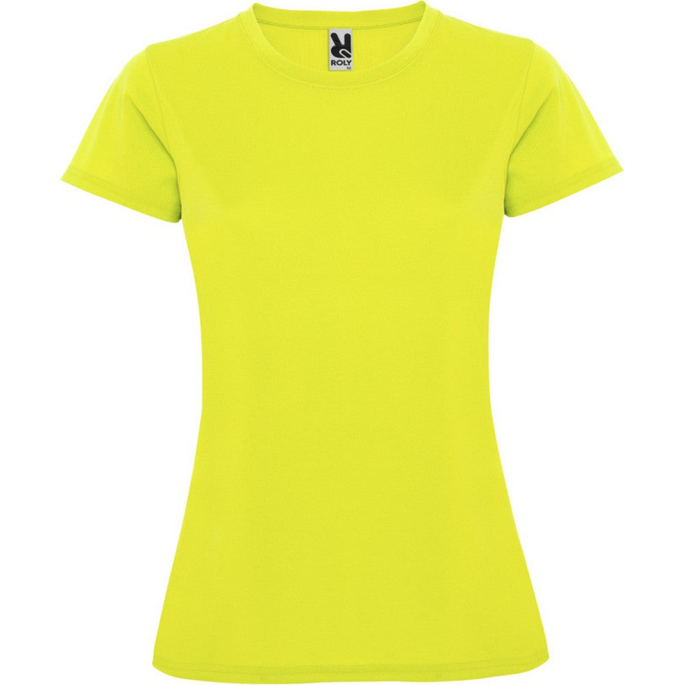 Fluorescent Yellow - Front - Roly Womens-Ladies Montecarlo Short-Sleeved Sports T-Shirt